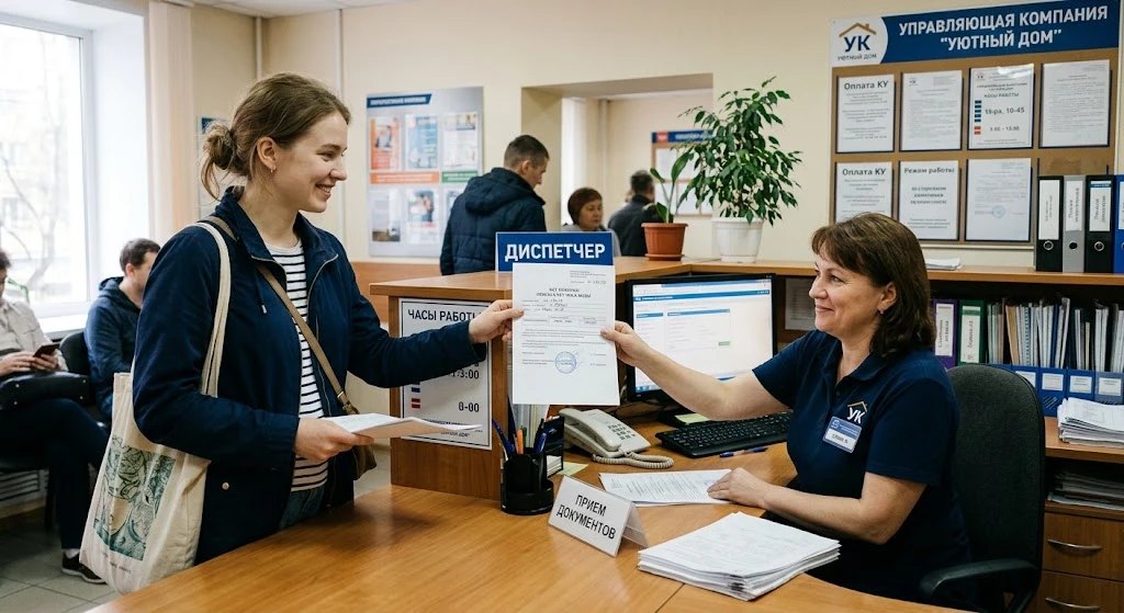 Житель сдаёт документы о поверке в управляющую компанию